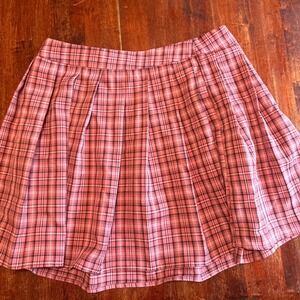 Pleated Mini Skirt‎ Womens L Pink Black Plaid Tartan Excellent Preppy Punk